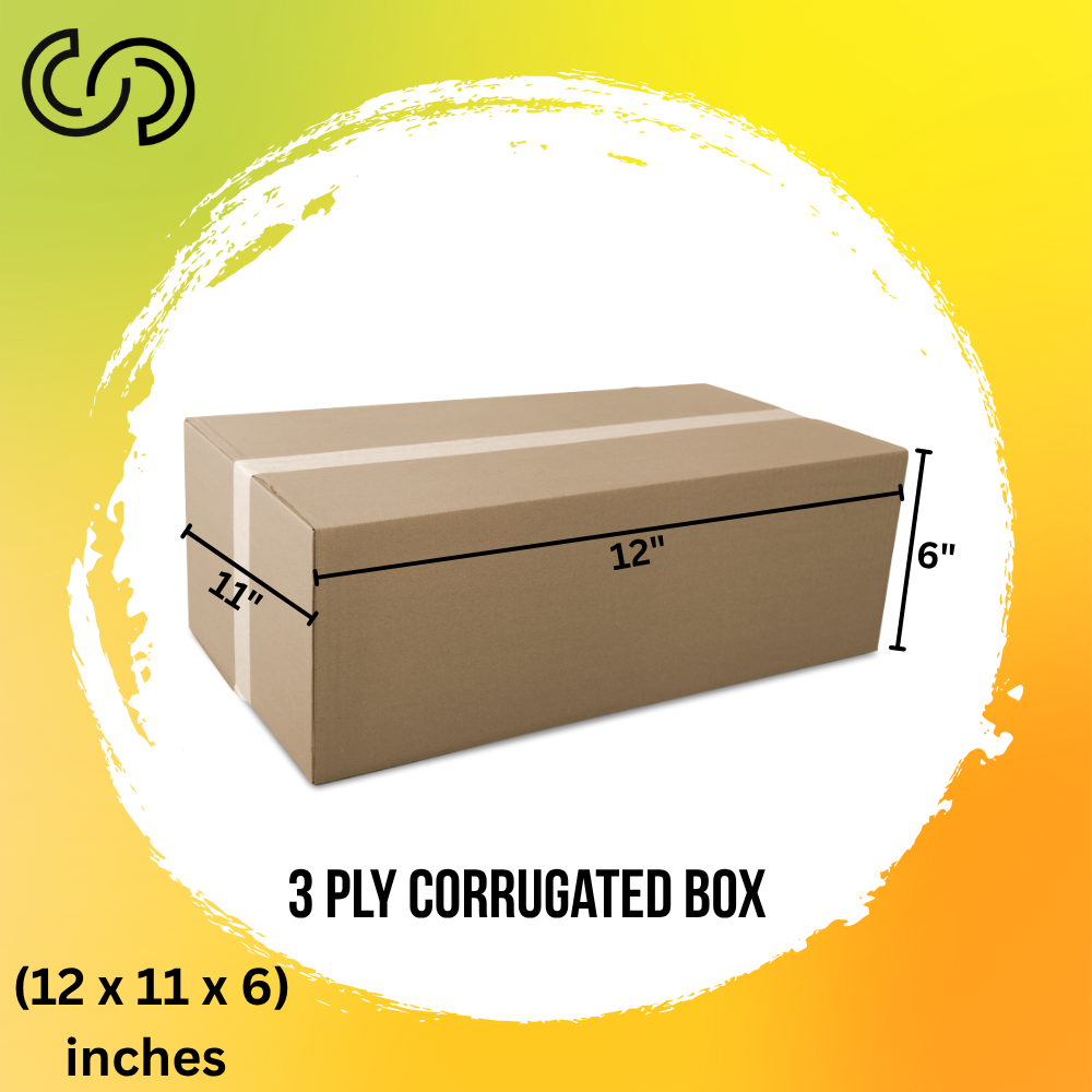3 Ply Corrugated Box (12 x 11 x 6) Inches