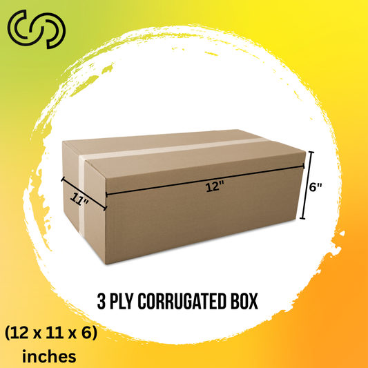 3 Ply Corrugated Box (12 x 11 x 6) Inches