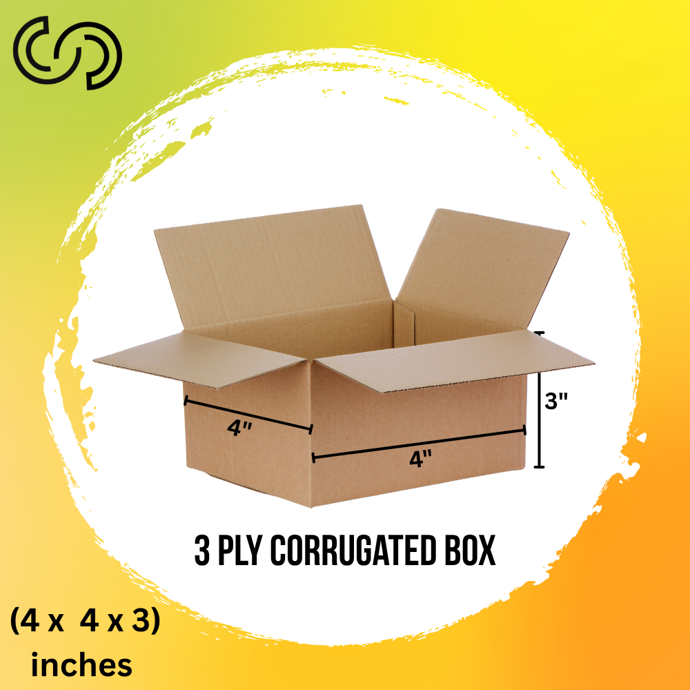 3 Ply Corrugated Box (4 x 4 x 3) Inches