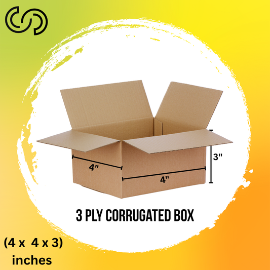 3 Ply Corrugated Box (4 x 4 x 3) Inches