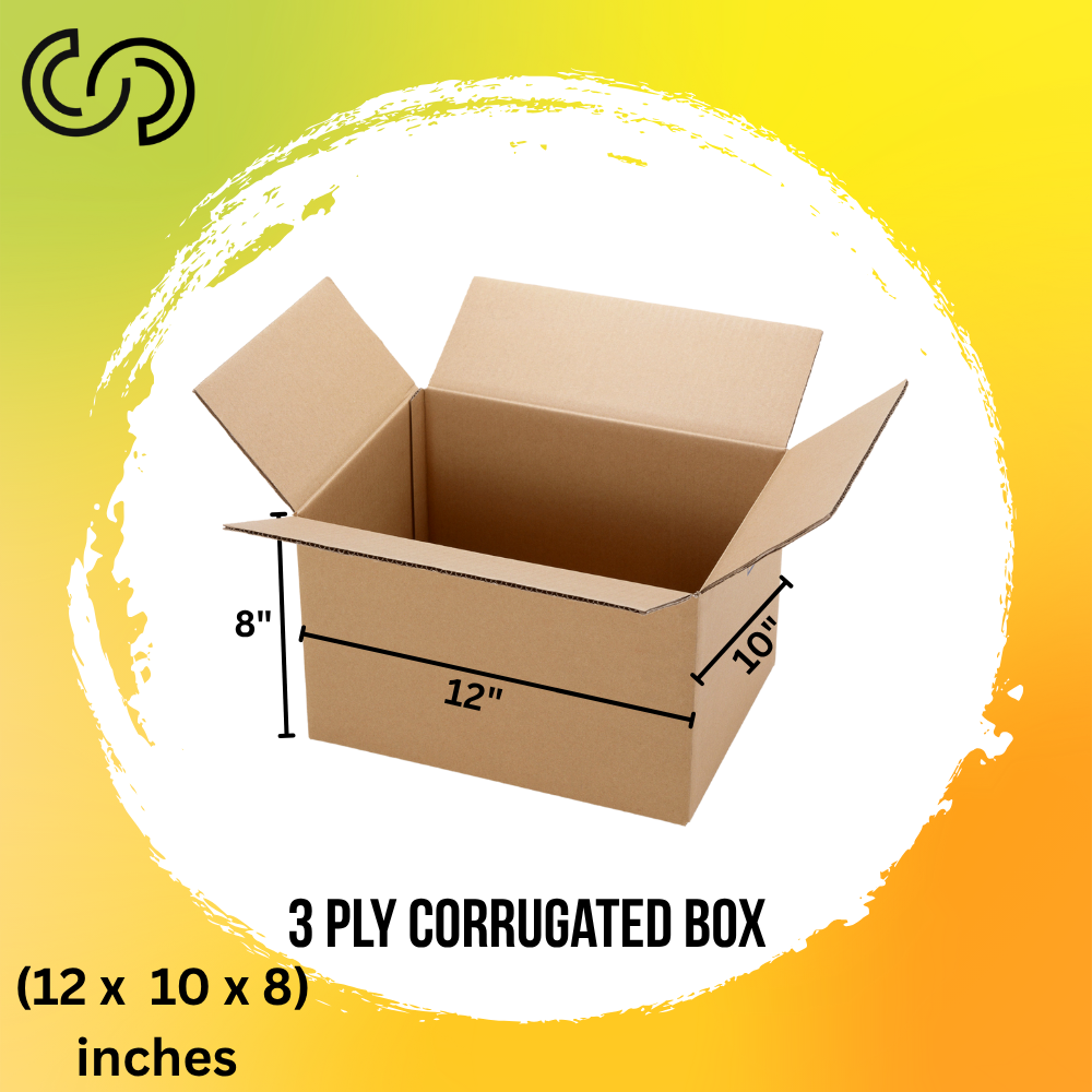 3 Ply Corrugated Box (12 x 10 x 8) Inches