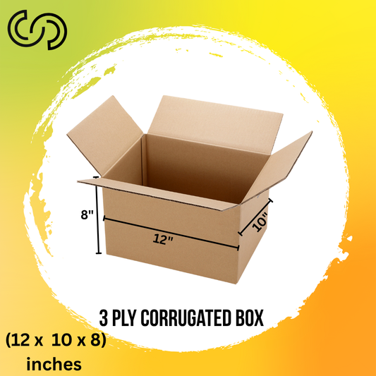 3 Ply Corrugated Box (12 x 10 x 8) Inches