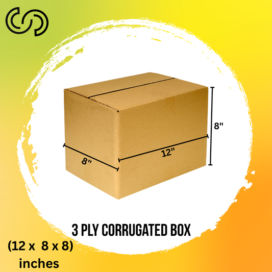 3 Ply Corrugated Box (12 x 8 x 8) Inches